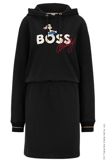 BOSS 博斯专属艺术风图案大版型连帽连衣裙,  001_Black