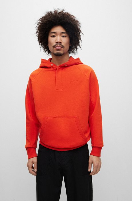 Slubbed cotton-blend hoodie with embroidered logos, Red