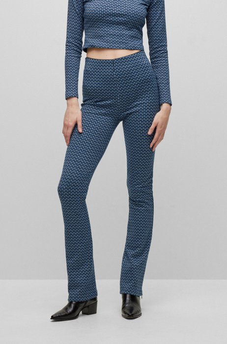 Flared-leg leggings in cotton-blend geometric jacquard, Patterned