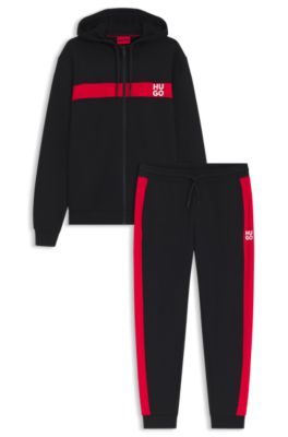 Cotton-terry tracksuit with stripes and stacked logos, Black