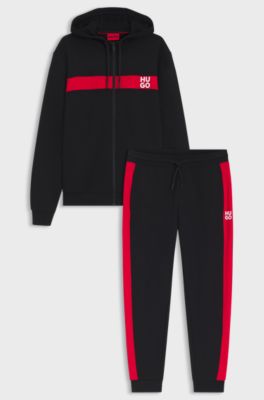 Cotton-terry tracksuit with stripes and stacked logos, Black
