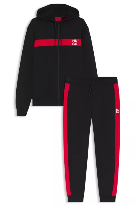 Cotton-terry tracksuit with stripes and stacked logos
