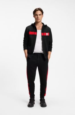 Cotton-terry tracksuit with stripes and stacked logos, Black