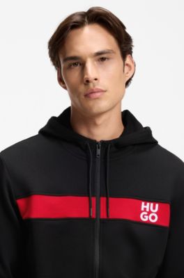 Cotton-terry tracksuit with stripes and stacked logos, Black