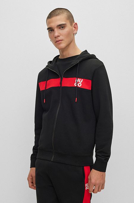 Cotton-terry tracksuit with stripes and stacked logos, Black