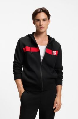 Cotton-terry tracksuit with stripes and stacked logos, Black