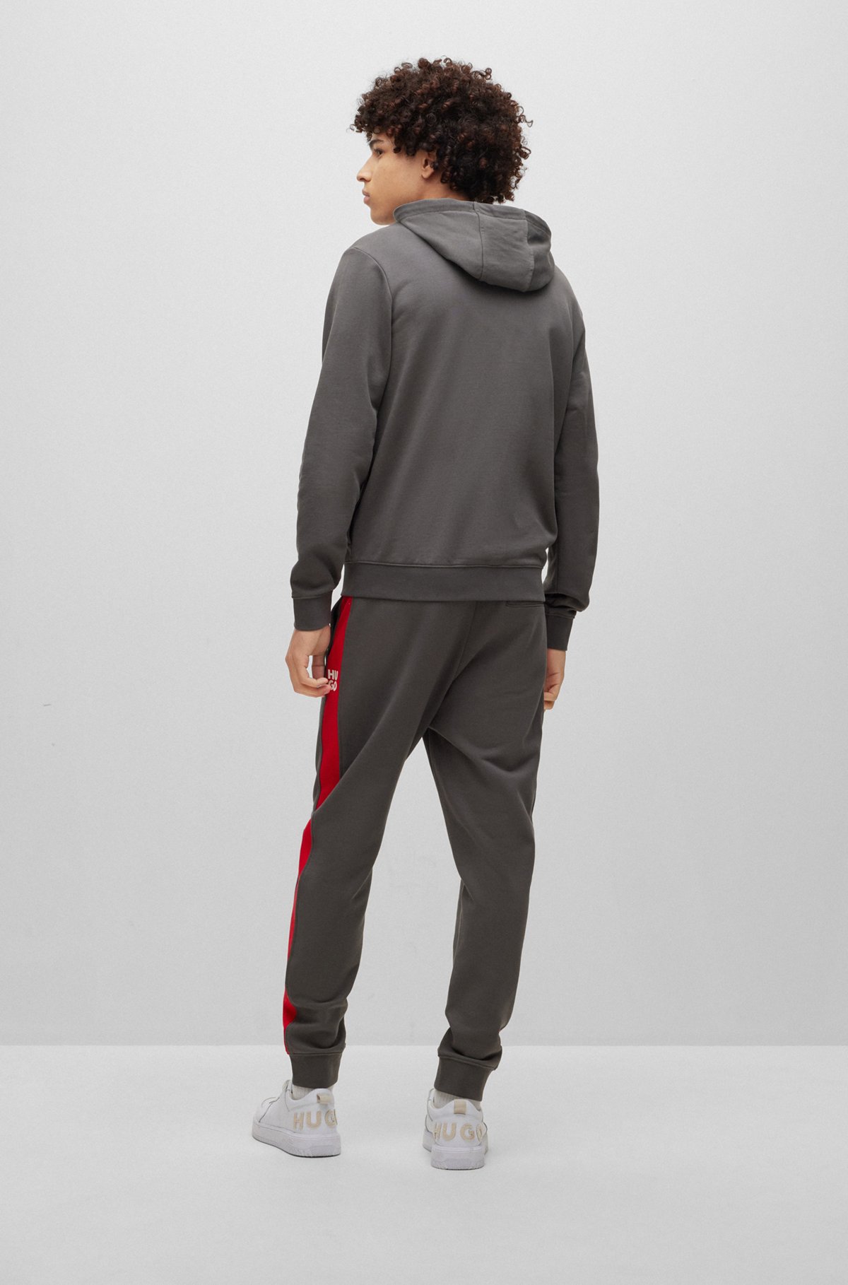 Cotton-terry tracksuit with stripes and stacked logos, Dark Grey