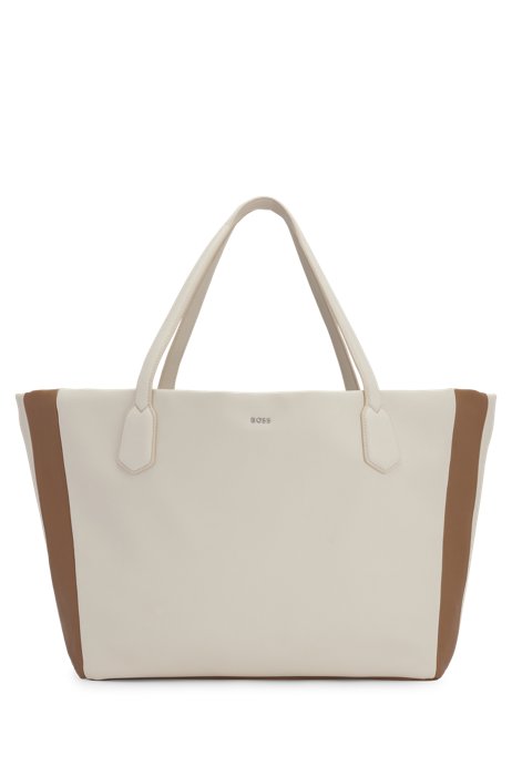 Faux-leather shopper bag with logo lettering, White