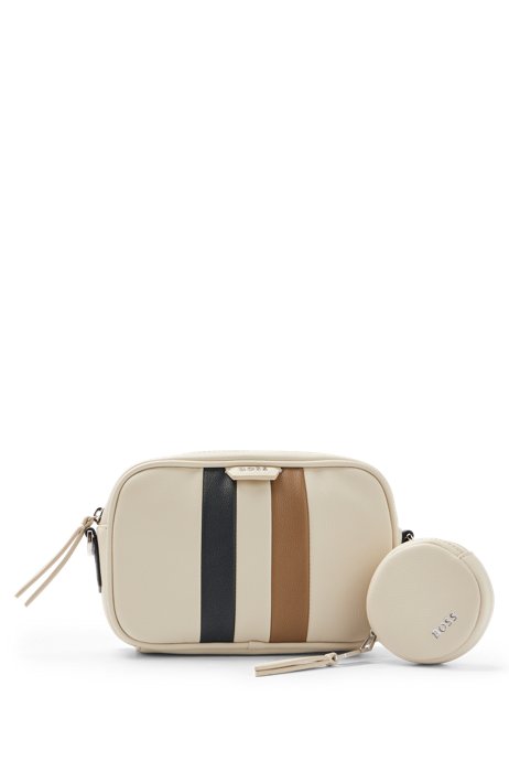 Cross-body bag with signature stripe and detachable pouch, White