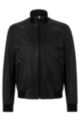 Bomber-style jacket in lamb leather with chunky zip, Black
