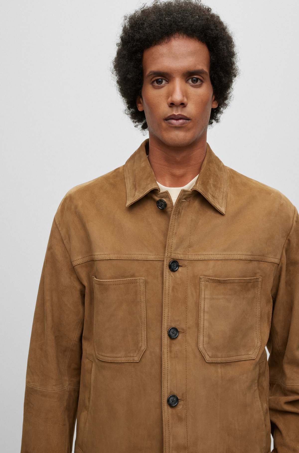 BOSS - Regular-fit shirt-style jacket in suede