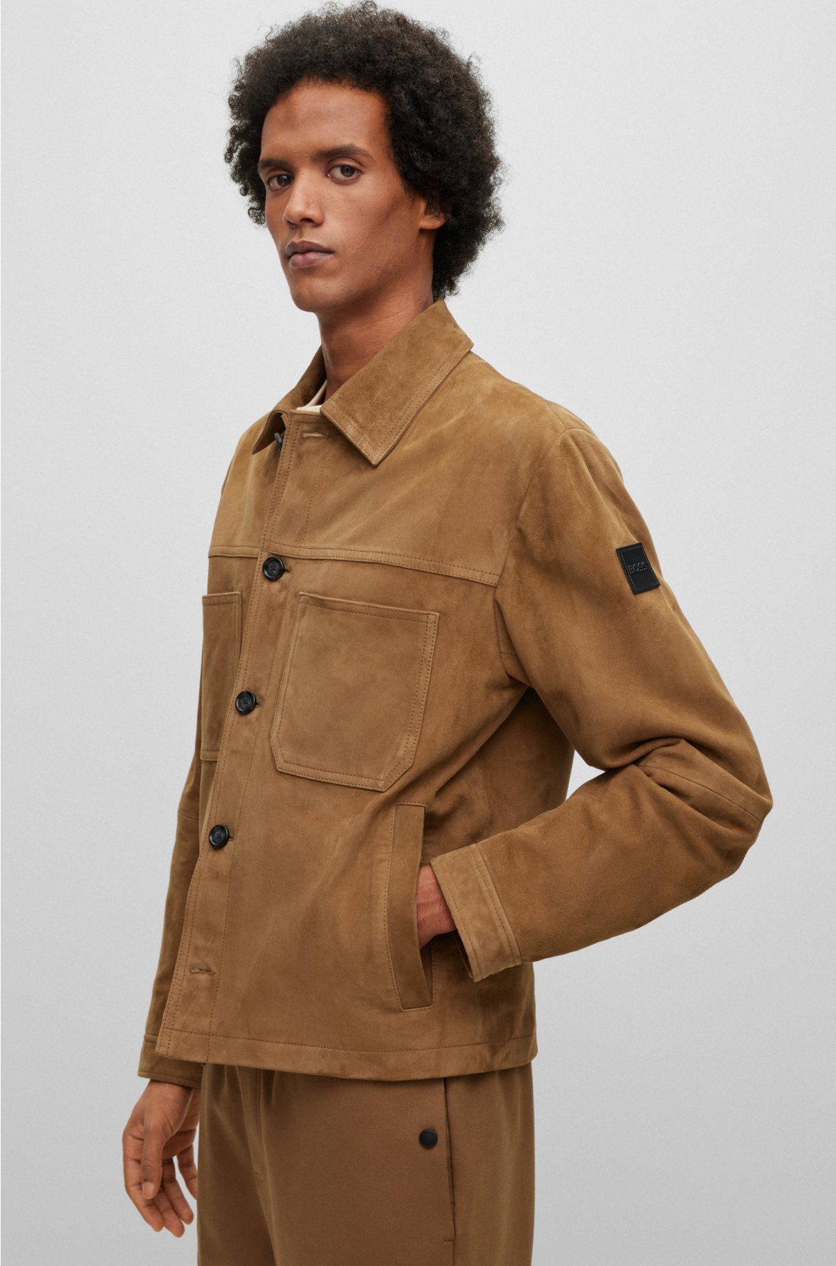 Regular-fit suede in - shirt-style jacket BOSS