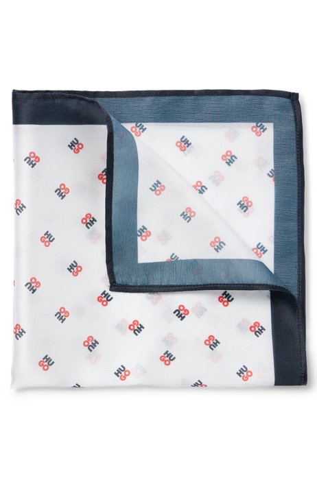 Digital-print pocket square with solid border, White
