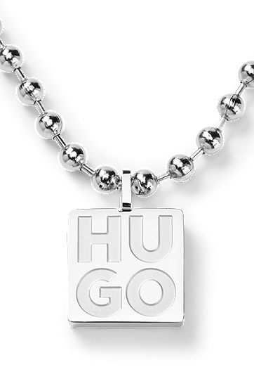 HUGO 雨果堆叠徽标吊坠球形链条项链,  040_Silver