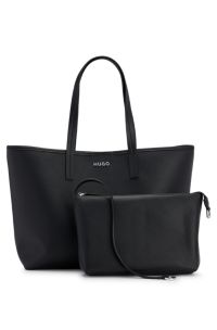Shopper van imitatieleer met uitneembare pouch binnenin, Zwart