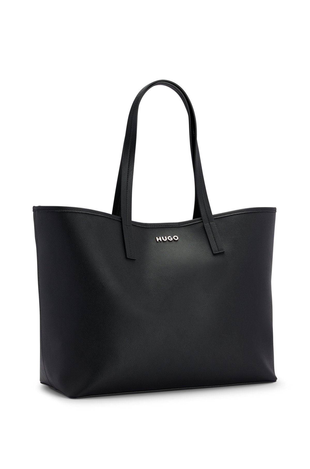 Faux-leather shopper bag with detachable inner pouch, Black