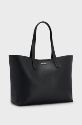 Faux-leather shopper bag with detachable inner pouch, Black