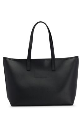 Faux-leather shopper bag with detachable inner pouch, Black