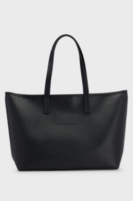 Faux-leather shopper bag with detachable inner pouch, Black