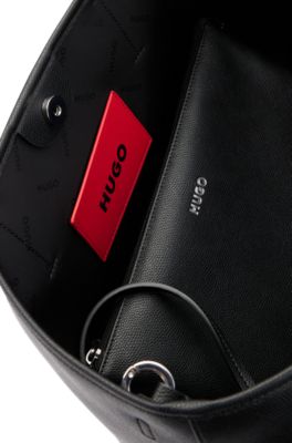 Faux-leather shopper bag with detachable inner pouch, Black