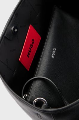 Faux-leather shopper bag with detachable inner pouch, Black