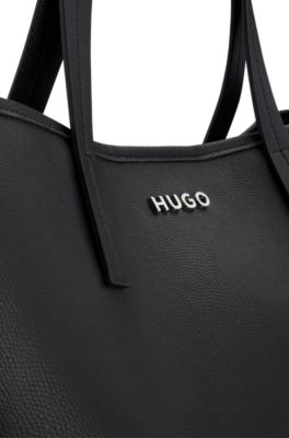 Faux-leather shopper bag with detachable inner pouch, Black