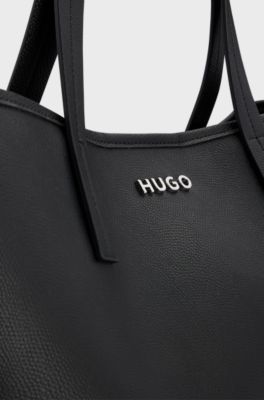 Faux-leather shopper bag with detachable inner pouch, Black