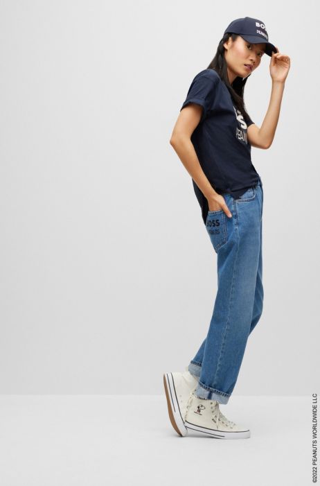 BOSS - BOSS x PEANUTS straight-fit jeans in blue denim with logo artwork