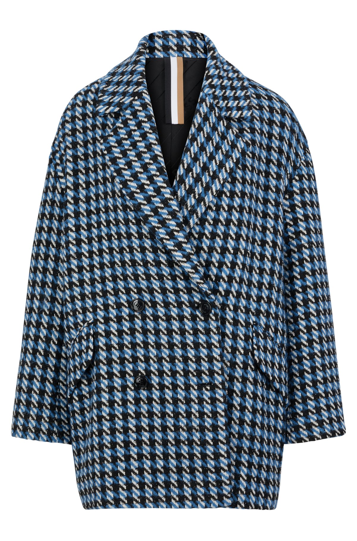 Double-breasted coat in houndstooth fabric, Patterned