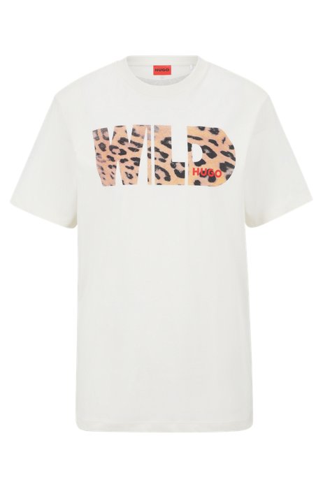 Cotton-jersey regular-fit T-shirt with 'Wild' slogan, White