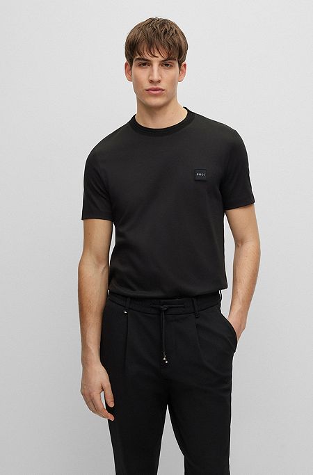 Regular-Fit T-Shirt aus Baumwolle mit Logo-Aufnäher, Schwarz