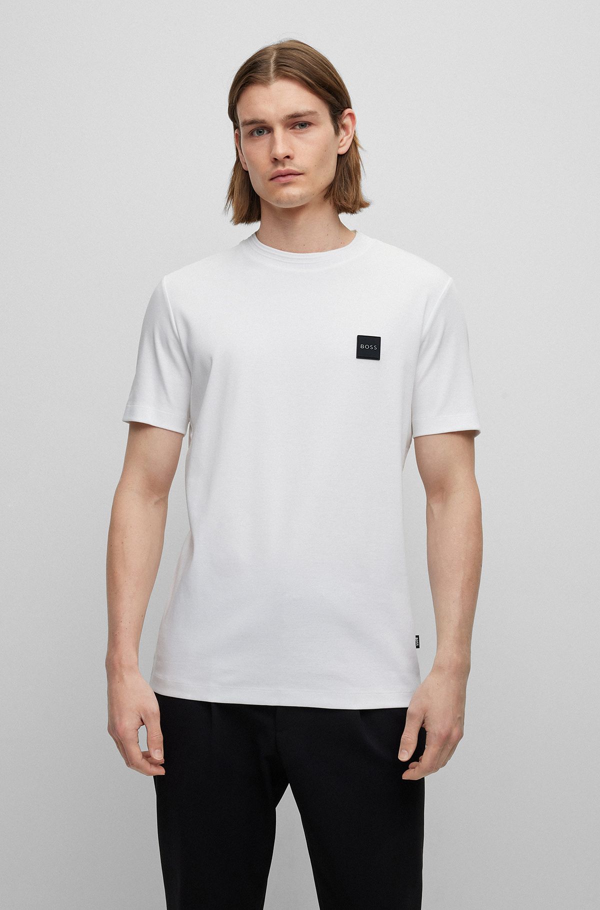 Cotton regular-fit T-shirt with logo badge, White