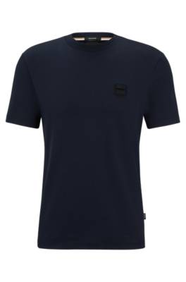 Hugo Boss Cotton Regular-fit T-shirt With Logo Badge In Blue