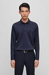 Mercerised-cotton polo shirt with logo patch, Dark Blue