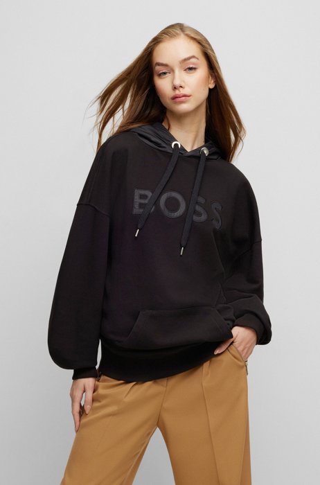 BOSS x Alica Schmidt relaxed-fit hoodie with chest logo, Black