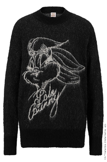 BOSS 博斯罗拉兔艺术风图案羊驼毛混纺毛衣,  001_Black