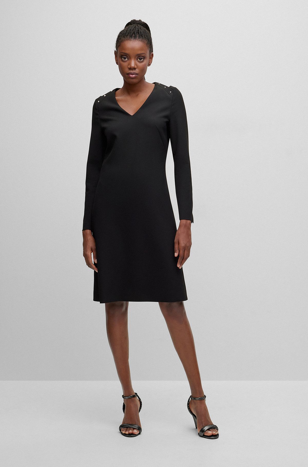 Slim-fit dress with cut-out and stud details, Black