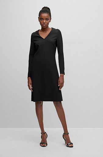 Slim-fit dress with cut-out and stud details, Black