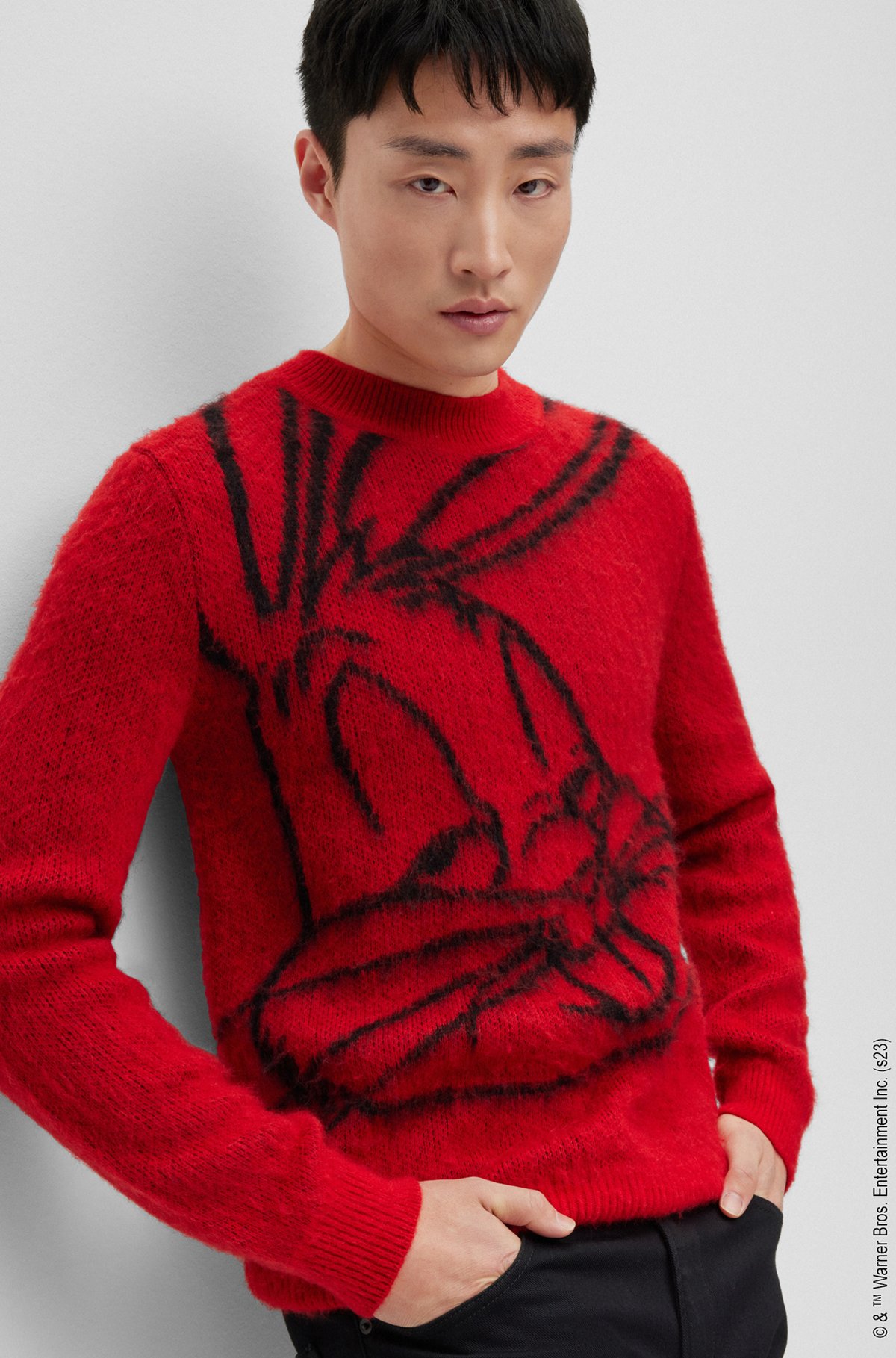 Looney Tunes x BOSS Regular-fit high-impact sweater with bugs bunny artwork, Red