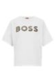 Camiseta oversize fit de algodón orgánico con logo de monograma, Blanco