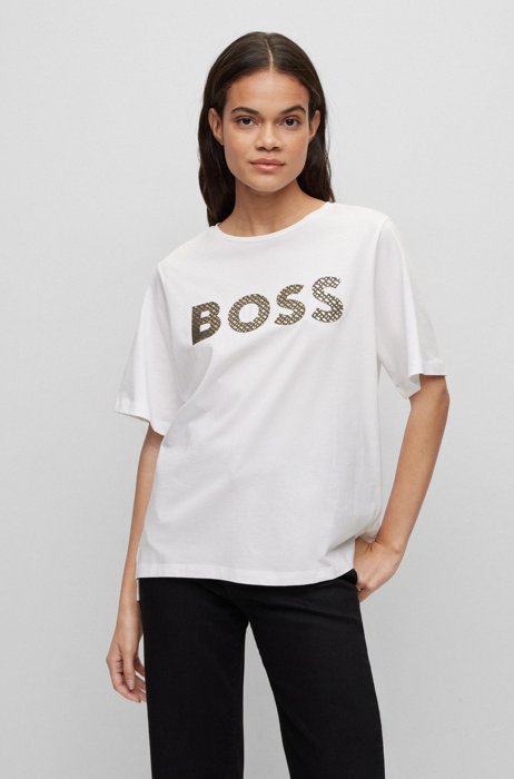Camiseta oversize fit de algodón orgánico con logo de monograma, Blanco