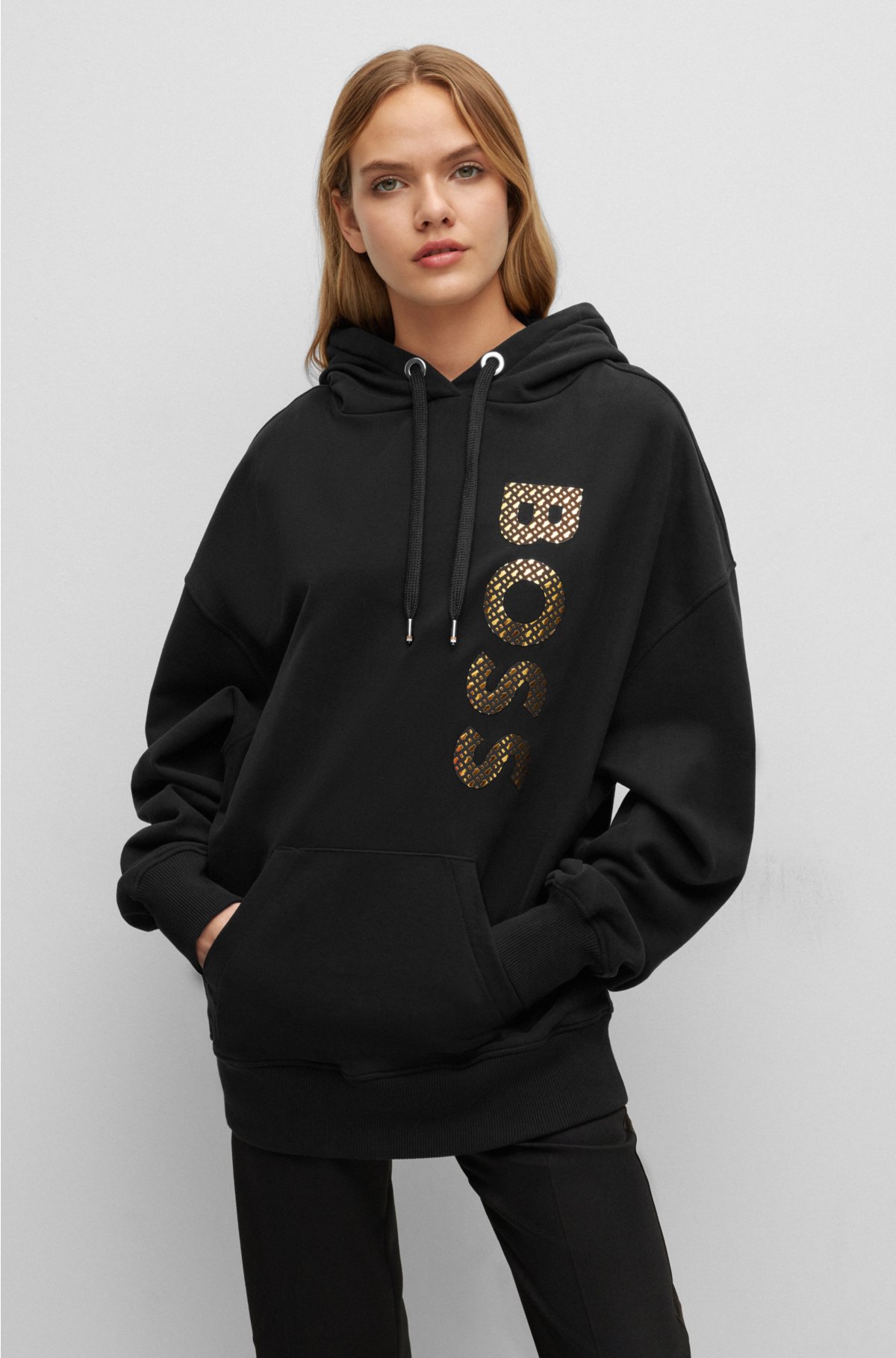 veltalende Seaport Mainstream BOSS - Cotton-blend hoodie with monogram-filled logo