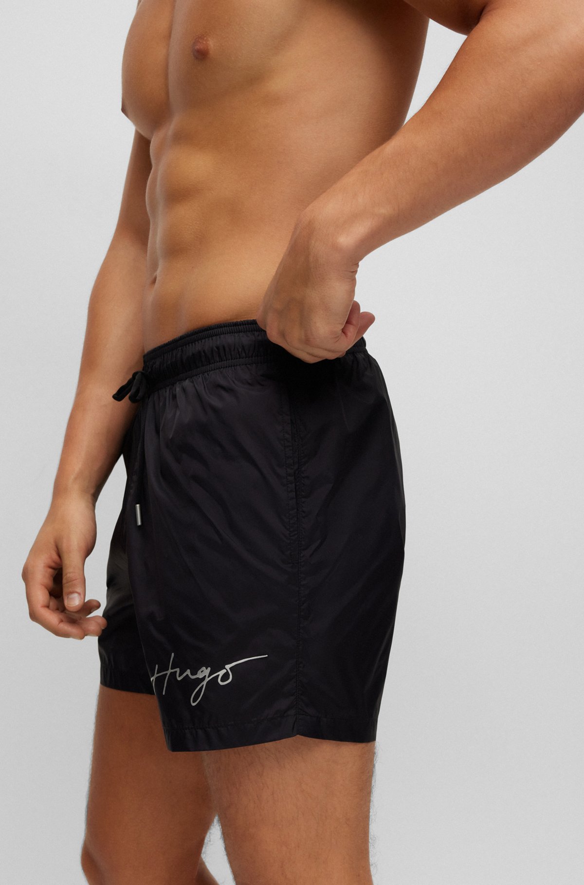HUGO - Recycled-material swim shorts with handwritten logo