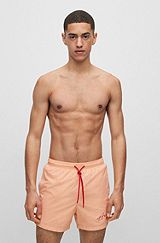 Recycled-material swim shorts with handwritten logo, Light Red