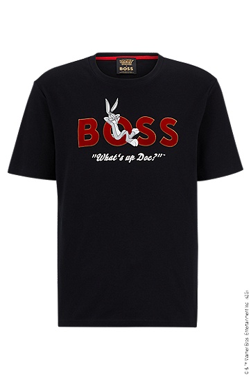 BOSS 博斯合作系列艺术风图案丝光棉质 T 恤,  001_Black