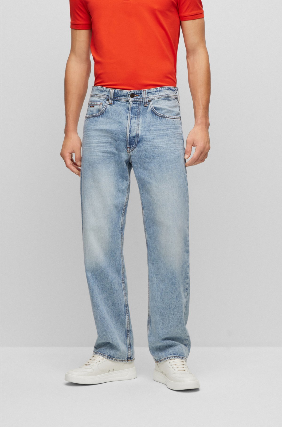 dessert Christchurch adelig BOSS - Relaxed-fit jeans in stonewashed blue denim