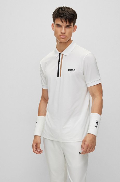 BOSS x Matteo Berrettini polo shirt with signature-stripe placket, White