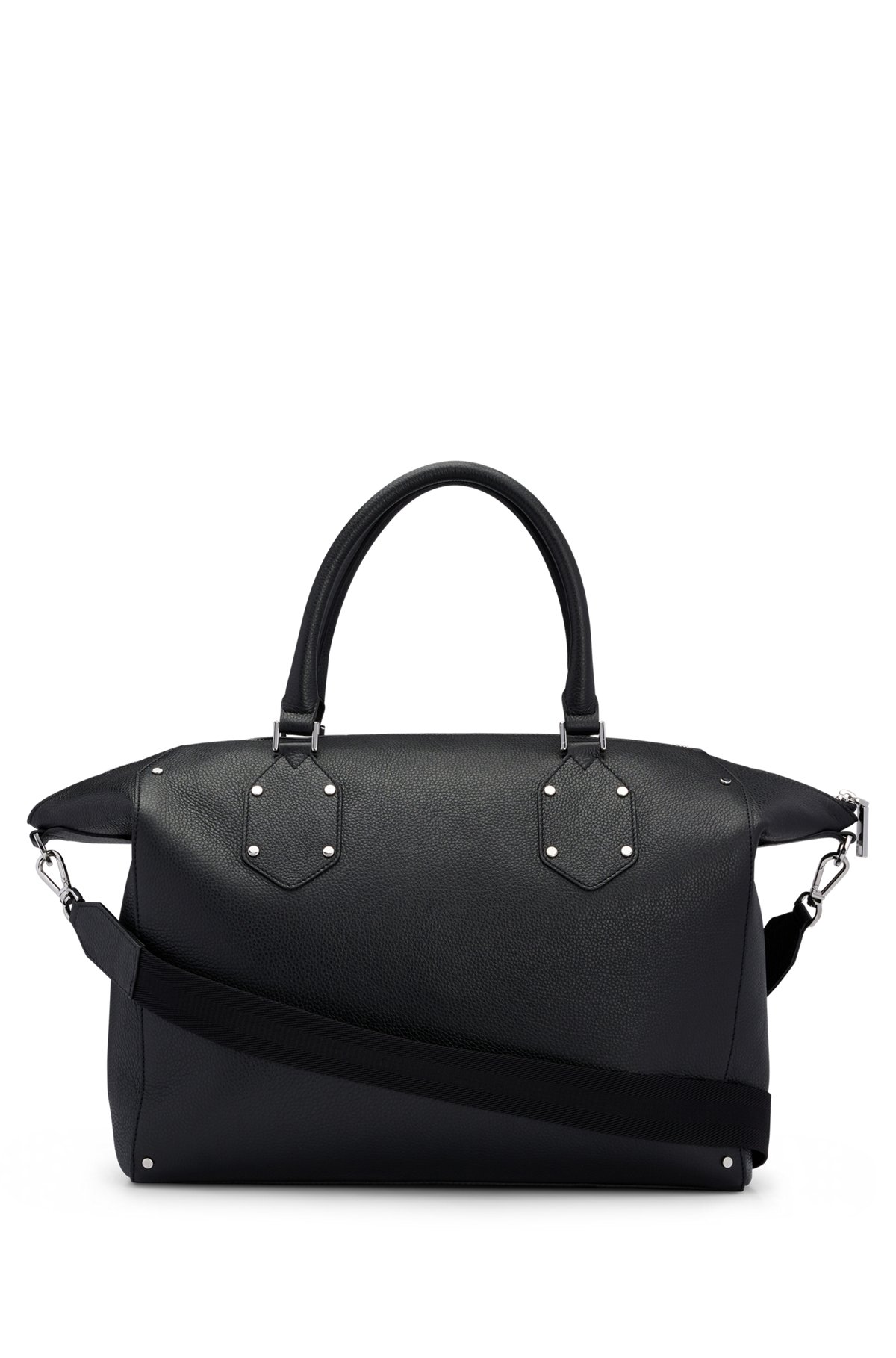 Grained-leather tote bag with logo details, Black