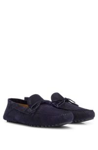 Suede moccasins with knotted-lace trim, Dark Blue