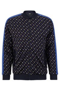 BOSS blue Monogram Print Zip-Up Sweatshirt